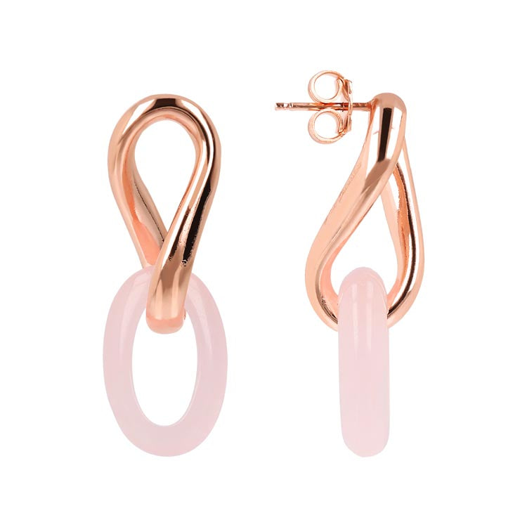 Bronzallure Variegata Rose Quartz Link Earrings