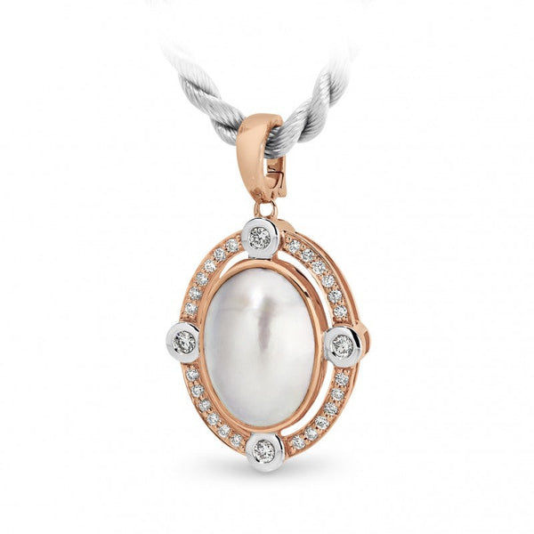 Mabe Pearl & Diamond Bezel Set Pendant in 9ct Rose Gold