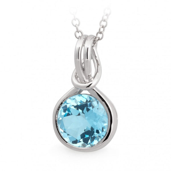 Blue Topaz Bezel Set Pendant in 9ct White Gold