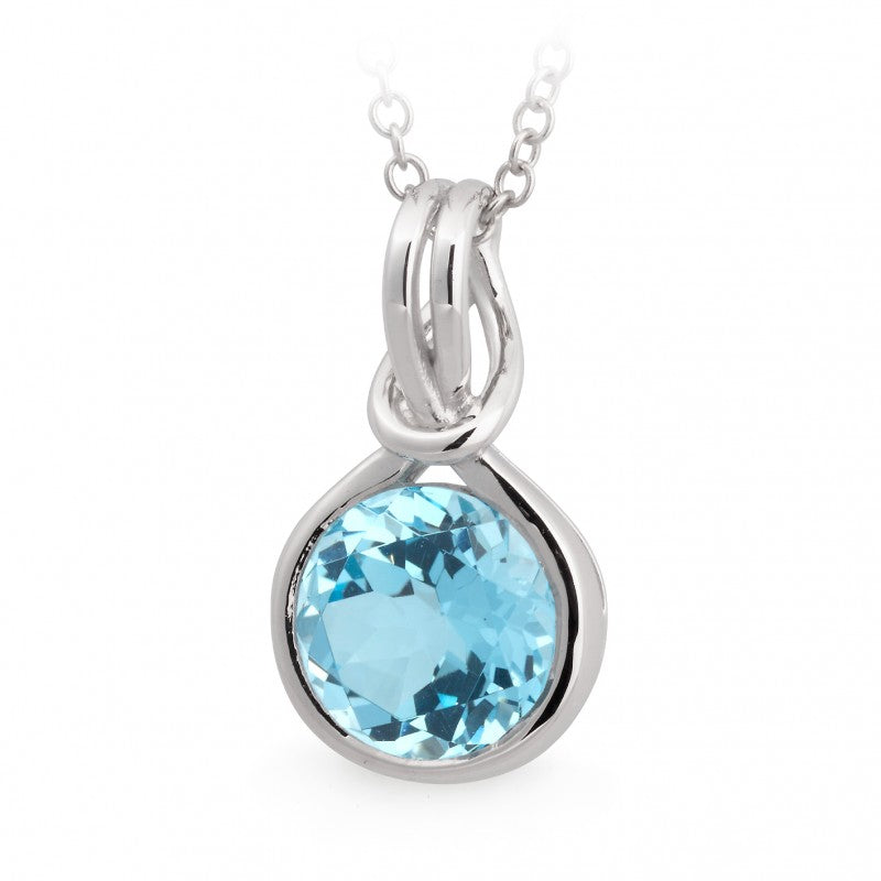 Blue Topaz Bezel Set Pendant in 9ct White Gold