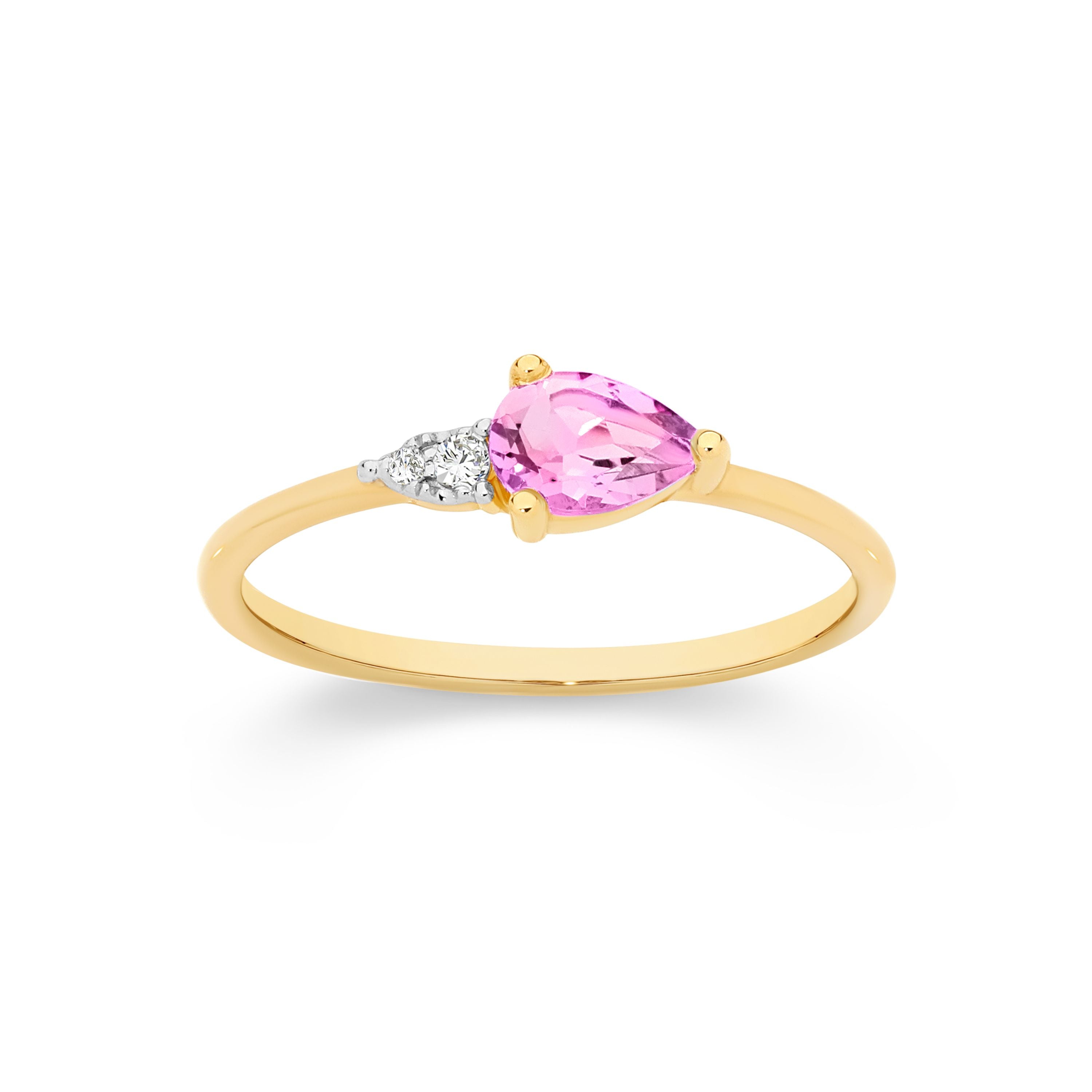 9ct Yellow Gold Cr Pink Sapphire and Diamond Ring