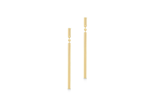9ct Yellow Gold Round Bar Drop Earrings 41mm