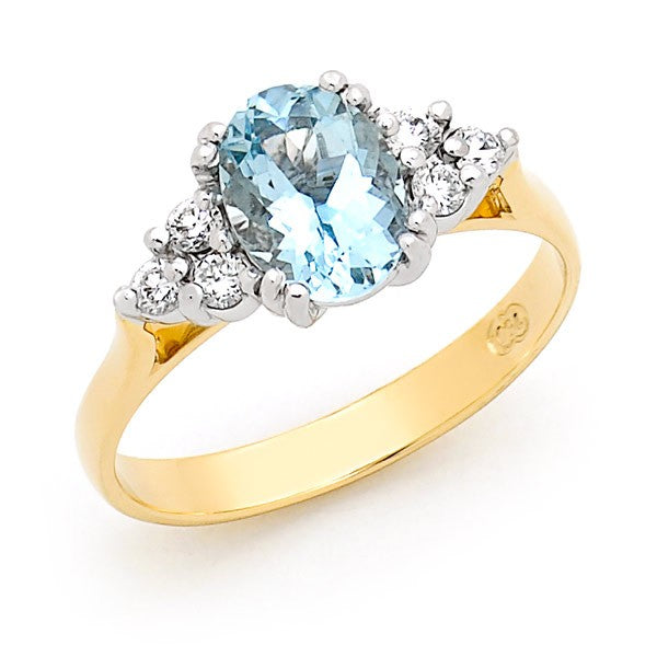 9ct White Gold London Blue Topaz & Diamond Ring