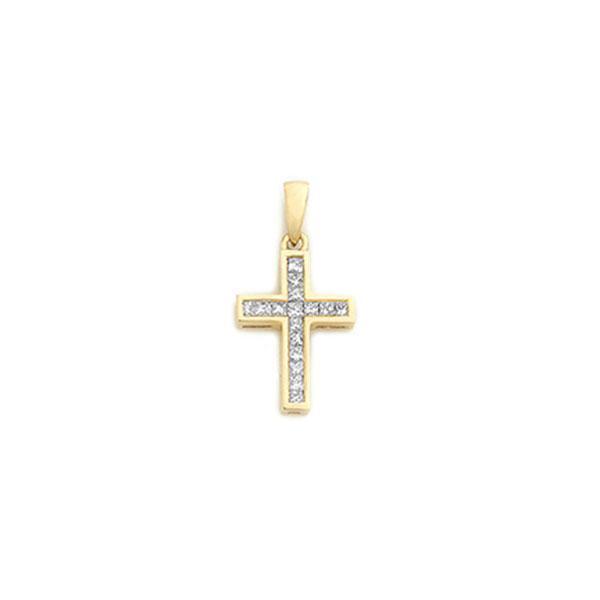 18ct Gold Princess Cut Cross Pendant