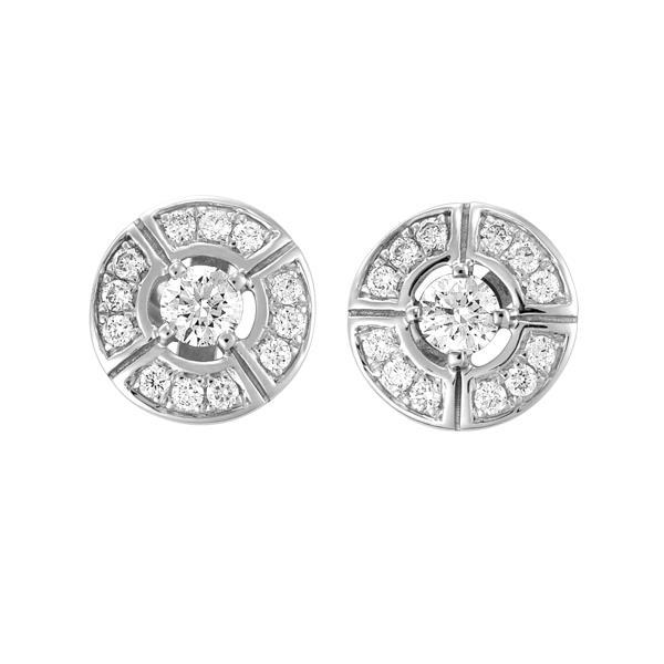 18ct White Gold Circle Design with Round Brilliant-cut Diamond Claw Centre Earrings