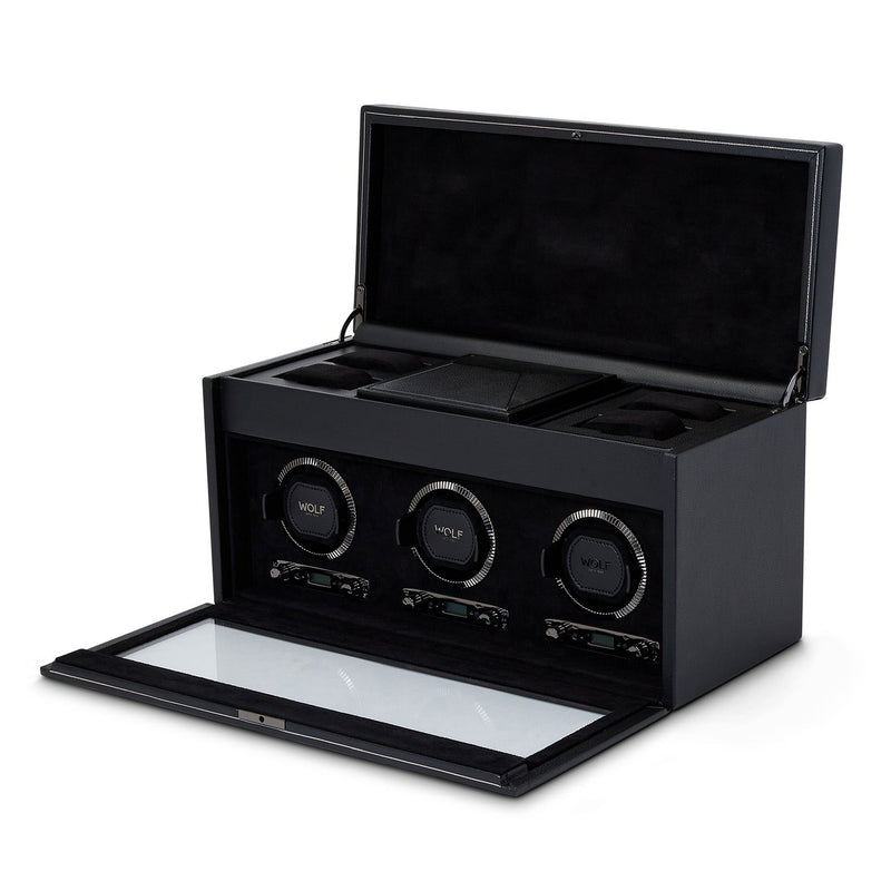 Wolf British Racing Triple Watch Winder with Storage Black