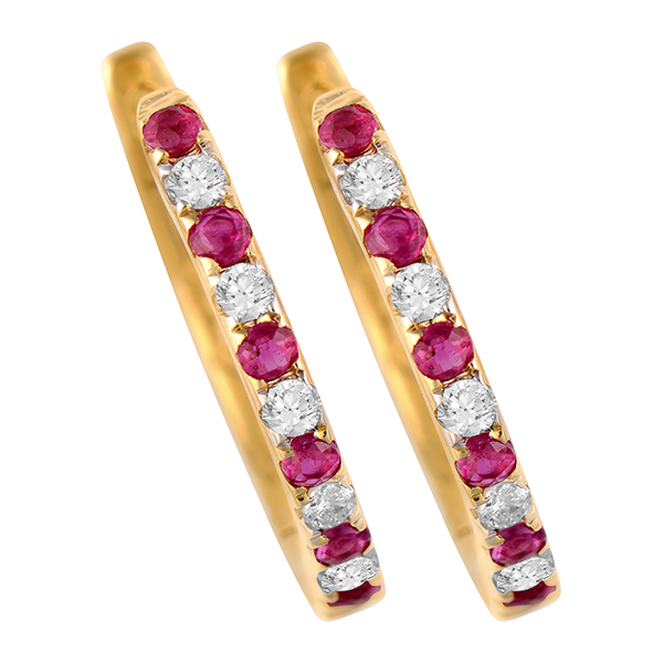 9ct Gold Ruby & Diamond Huggies