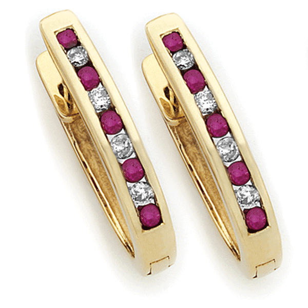 9ct Gold Ruby & Diamond Huggies