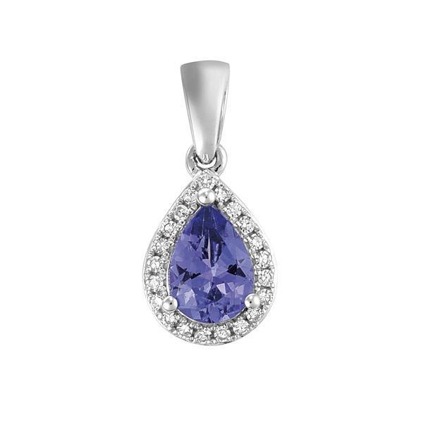 9ct White Gold Pear Tanzanite and Round Brilliant-cut Diamond Pendant