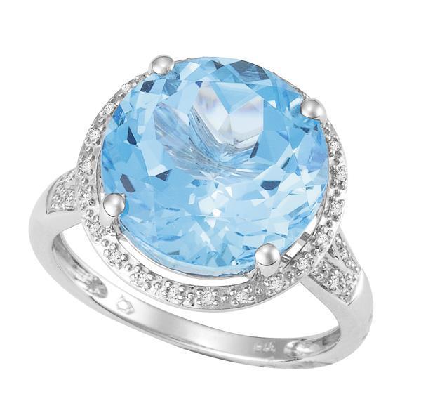 9ct White Gold Round Blue Topaz and  Round Brilliant-cut Diamond Ring