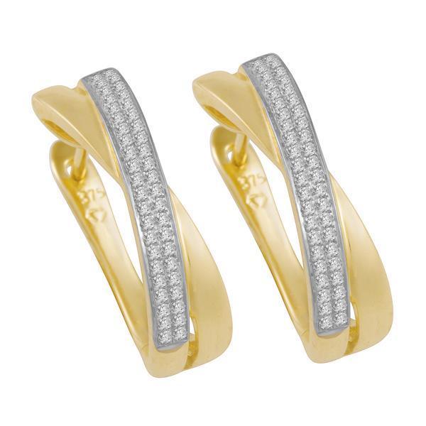 9ct Yellow Gold Round Brilliant-cut Diamond Micro Pave Cross Over Huggies