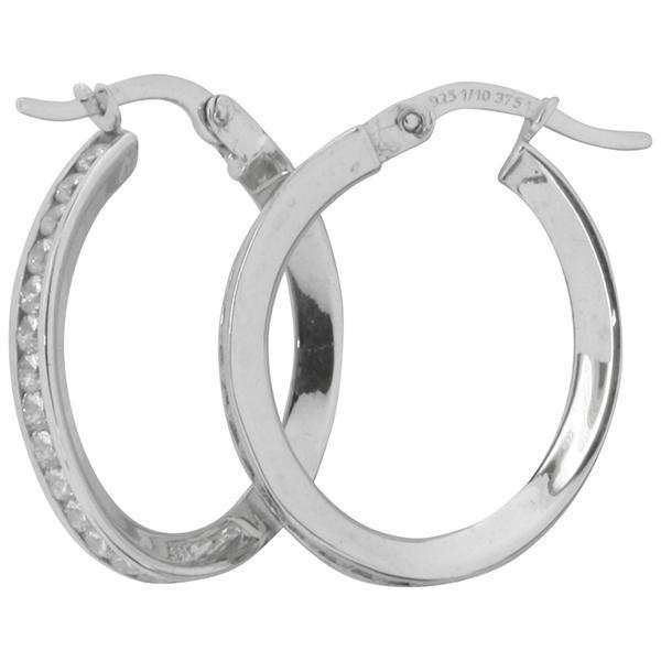 9ct and Silver Bonded, Cubic Zirconia Hoop Earrings