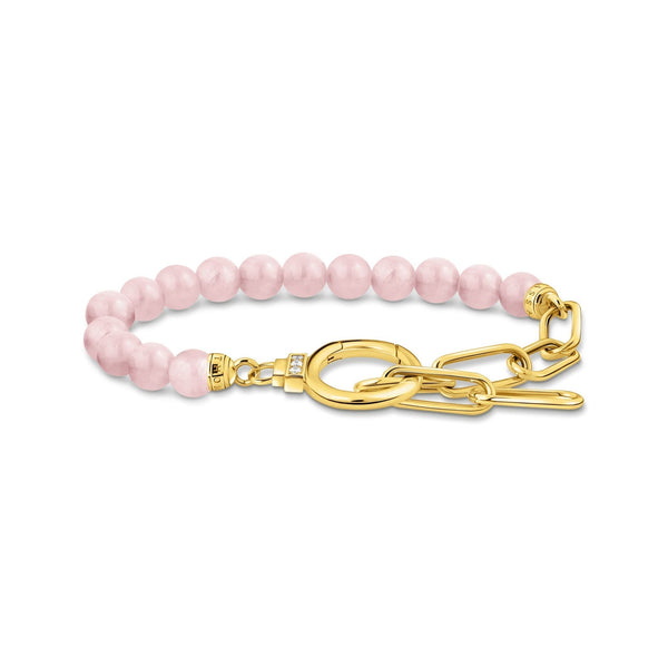 THOMAS SABO Link Bracelet with Rose Quartz Beads Gold