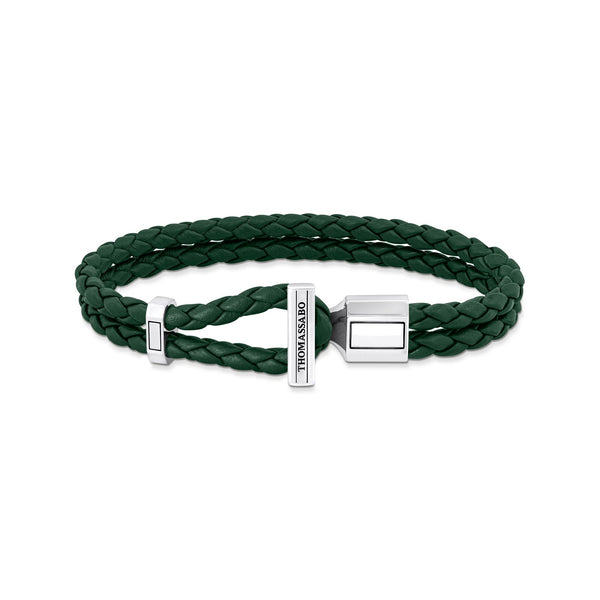 THOMAS SABO Double Bracelet with Braided, Green Leather