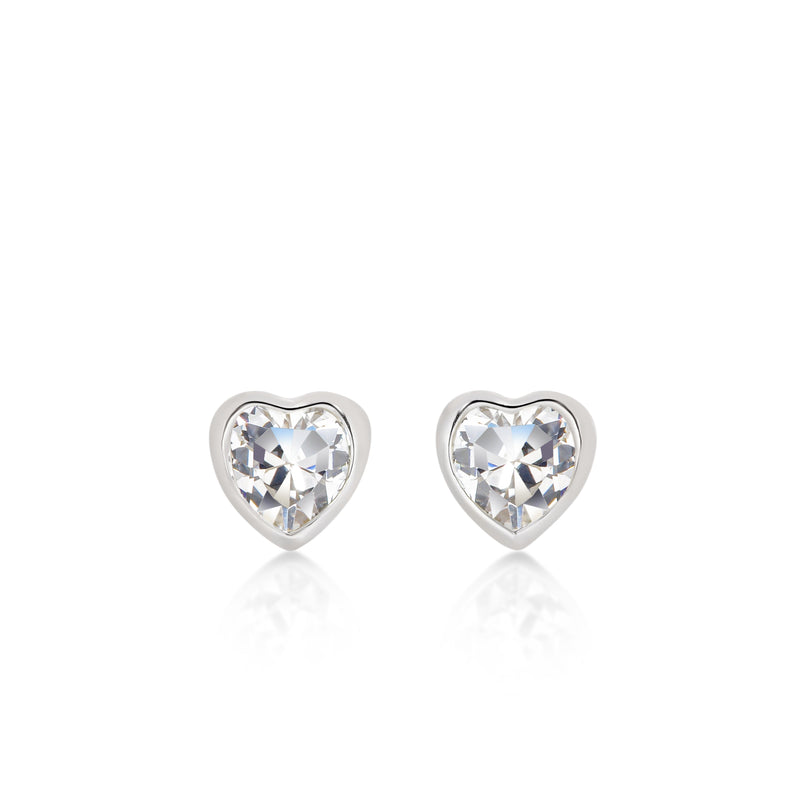 Silver cubic zirconia heart studs