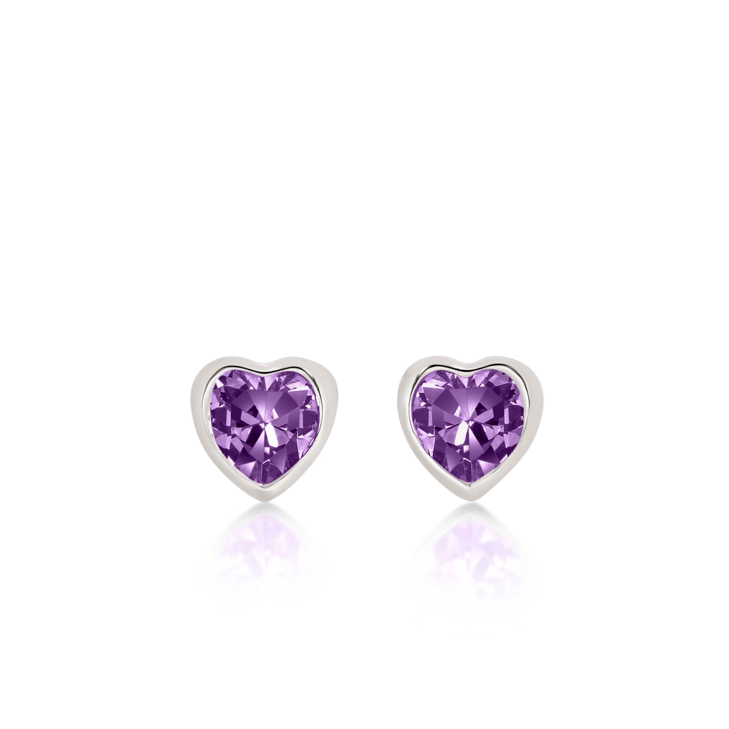 Silver purple cubic zirconia heart studs