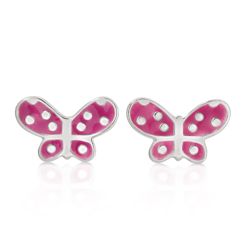 Silver purple butterfly studs