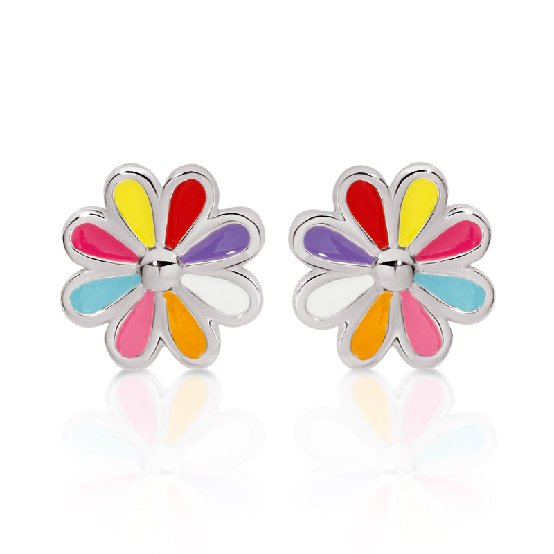 Silver multicolour flower studs