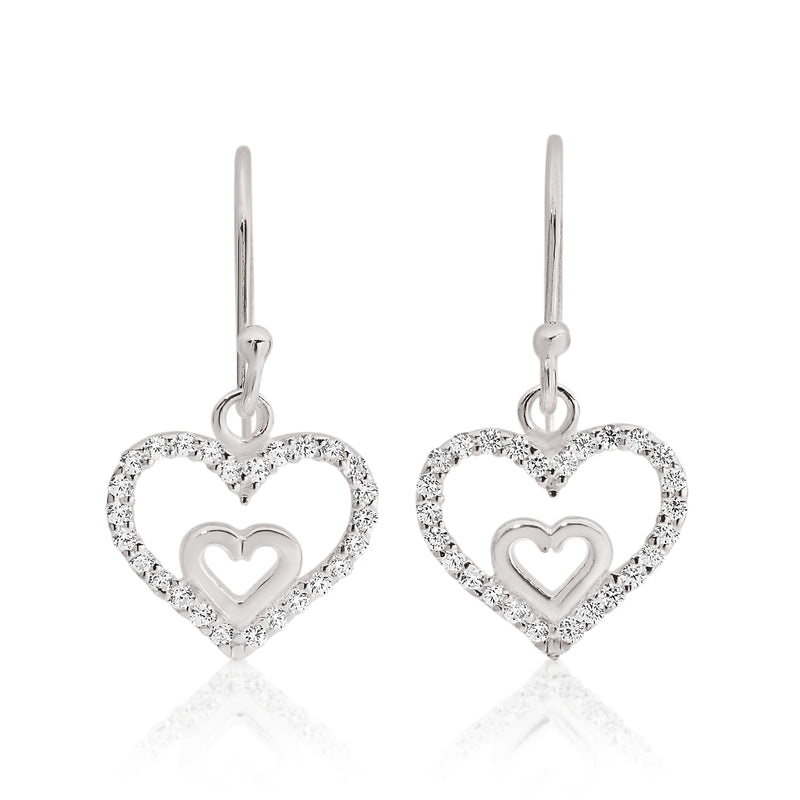 Silver cubic zirconia heart drops