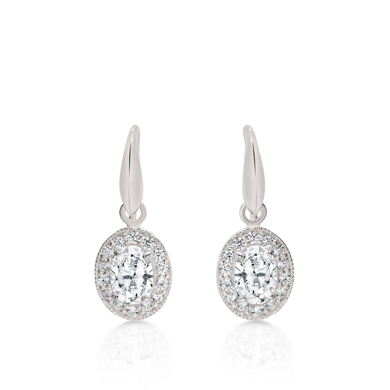 Silver cubic zirconia oval halo drops