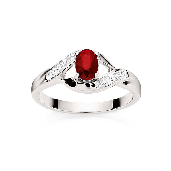 Silver garnet & diamond ring