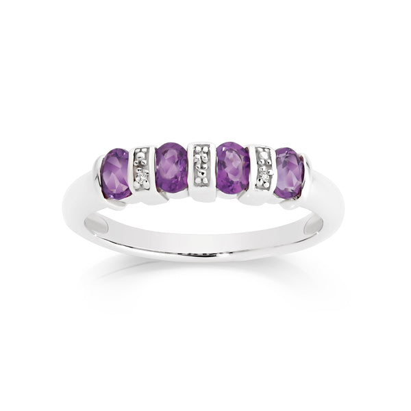 Silver amethyst & diamond ring