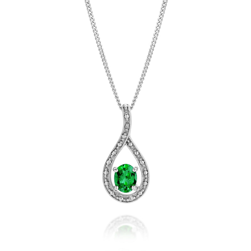 Silver cr emerald & diamond pendant