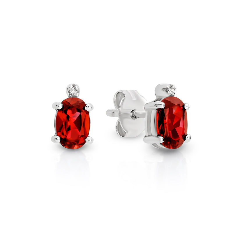 Silver created ruby & diamond earrings