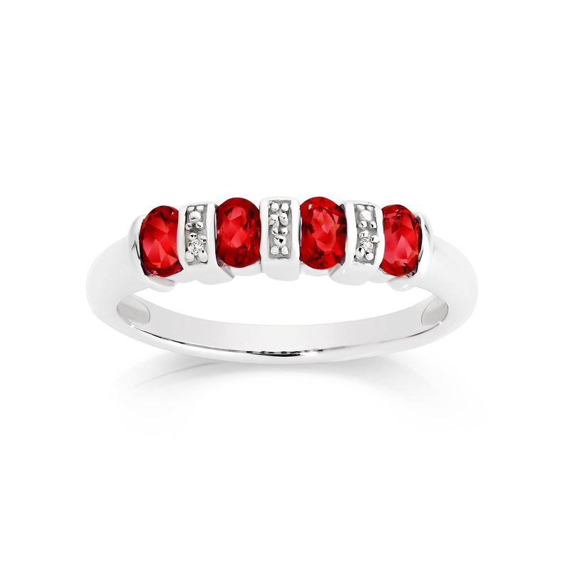 Silver created ruby & diamond ring