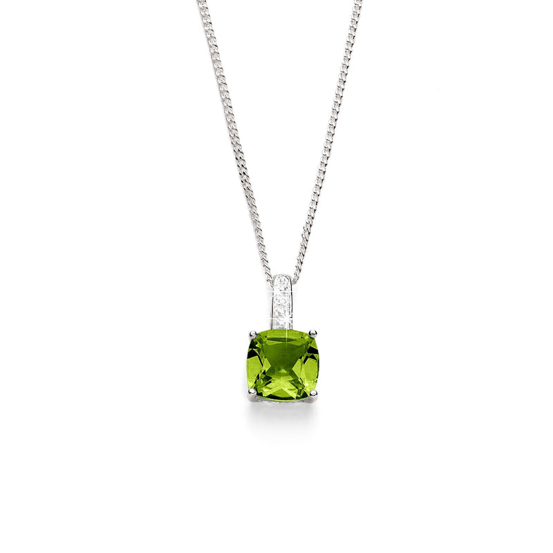 Silver peridot & diamond pendant