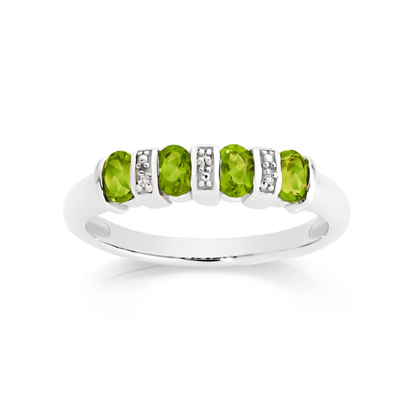 Silver peridot & diamond ring