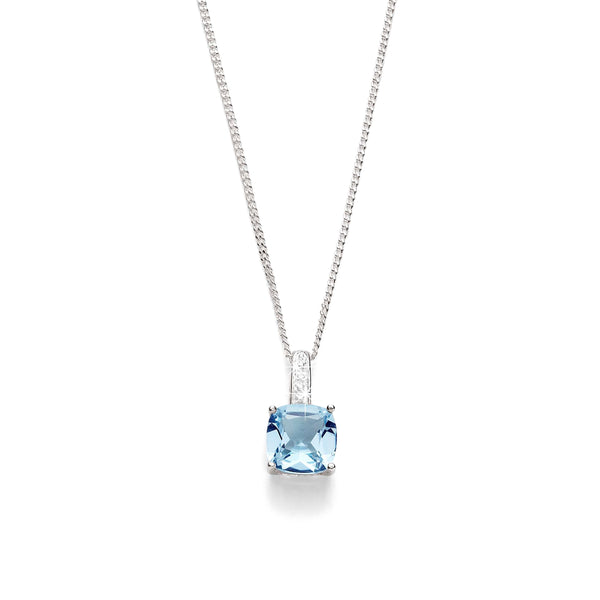 Silver blue topaz & diamond pendant