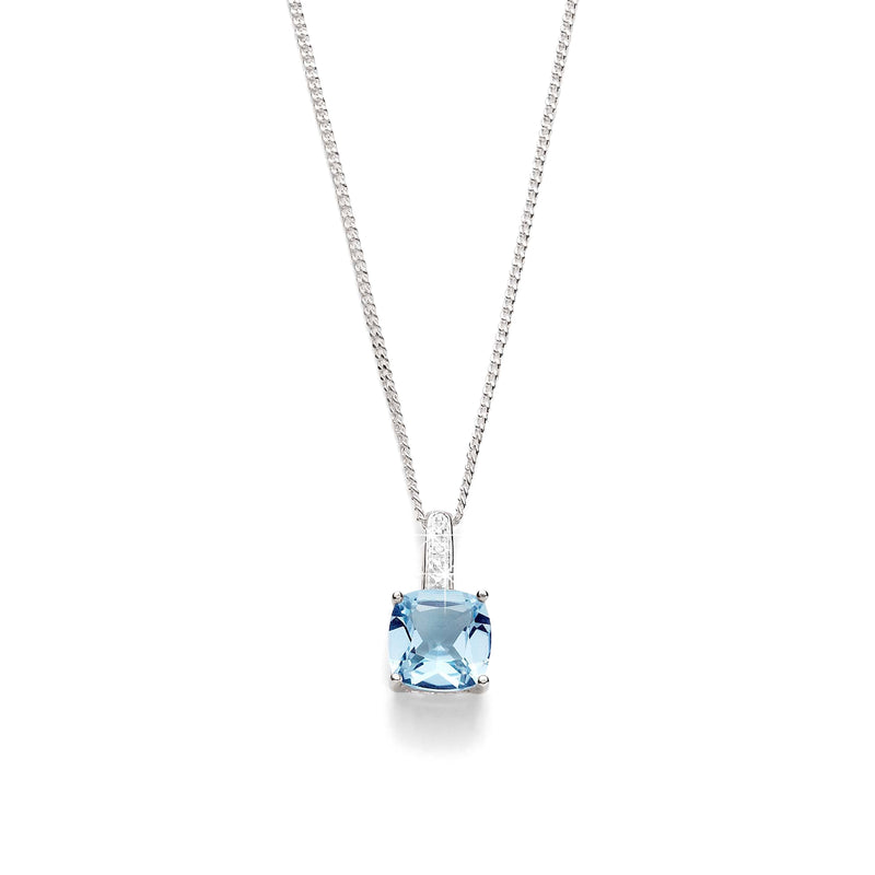 Silver blue topaz & diamond pendant