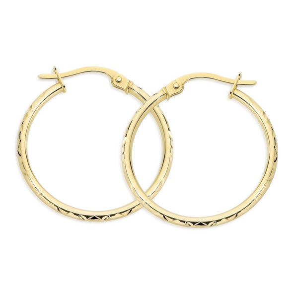 9ct gold diamond cut hoops 15mm