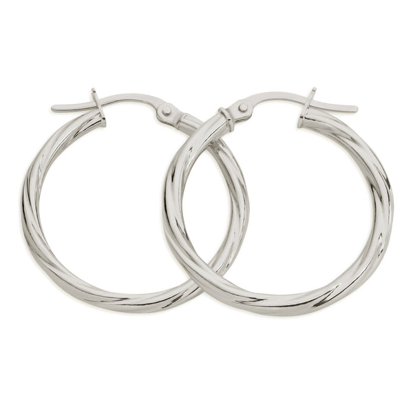 9ct white gold twist hoops 20mm