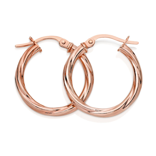 9ct rose gold twist hoops 15mm