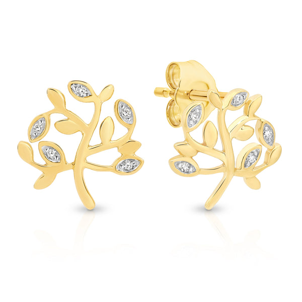 9ct gold diamond tree of life studs