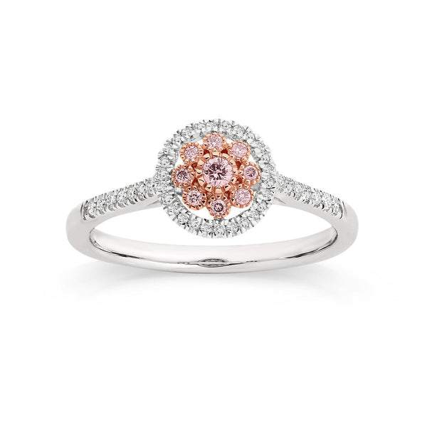 9ct White Gold 0.25ct Natural Australian Pink Diamond Halo Ring