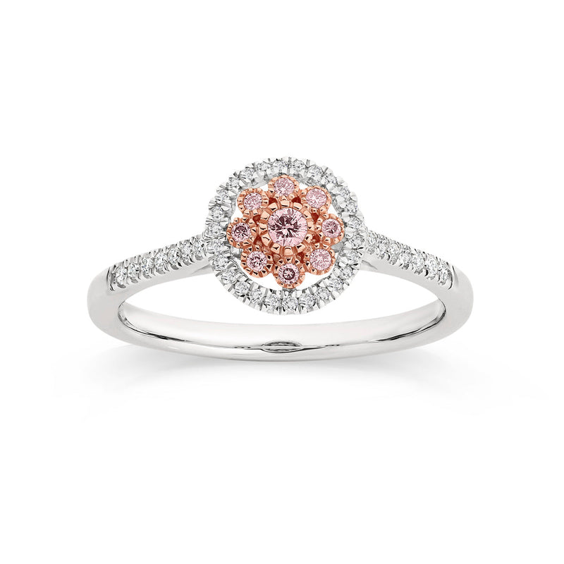 9ct White Gold 0.25ct Natural Australian Pink Diamond Halo Ring