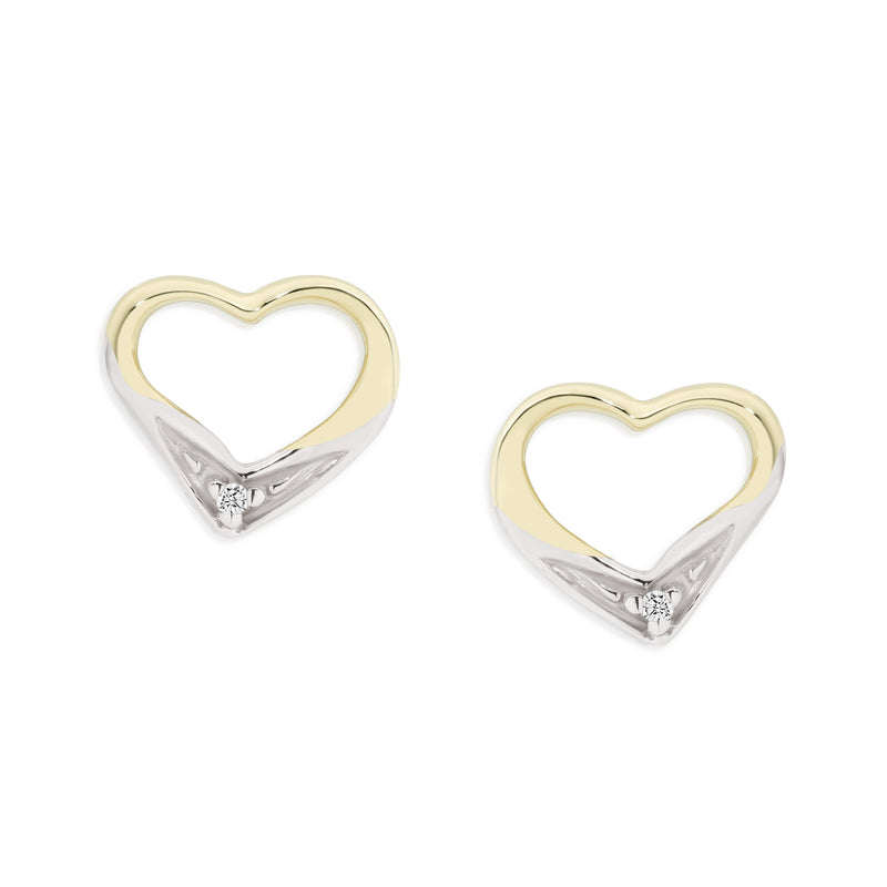 9ct gold diamond heart studs