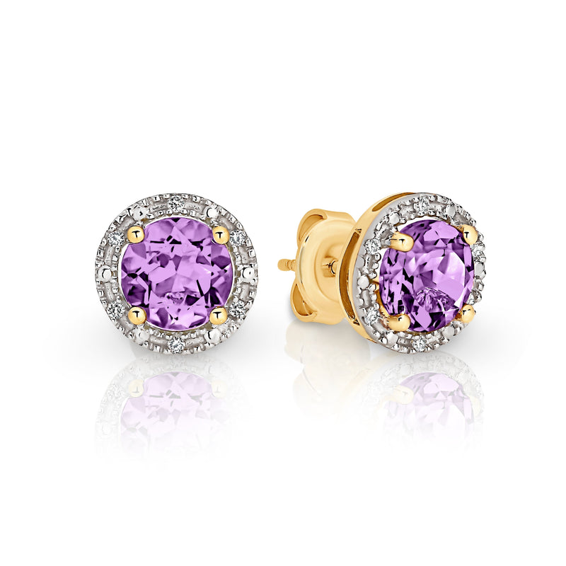 9ct gold amethyst & diamond studs