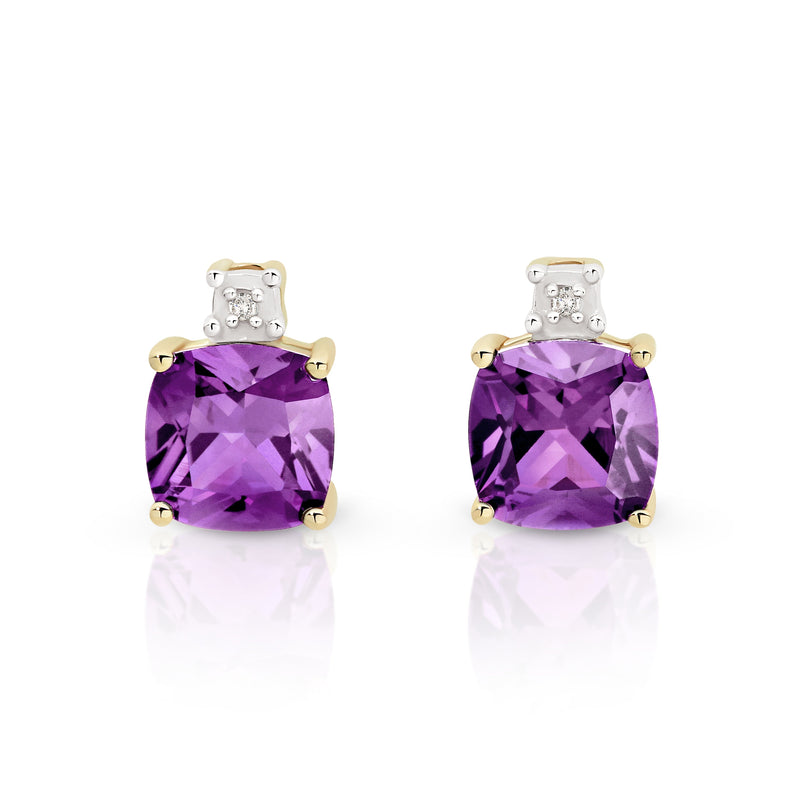 9ct gold amethyst & diamond studs