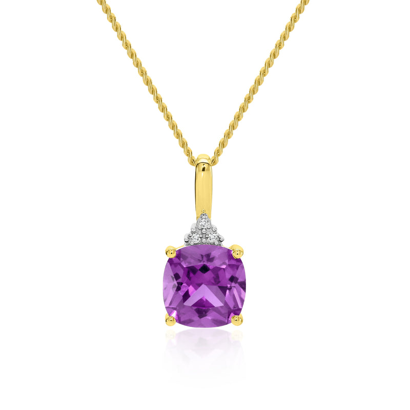 9ct gold amethyst & diamond pendant