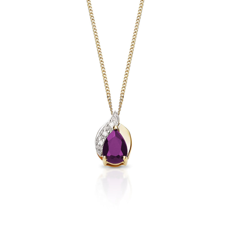 9ct gold amethyst & diamond pendant