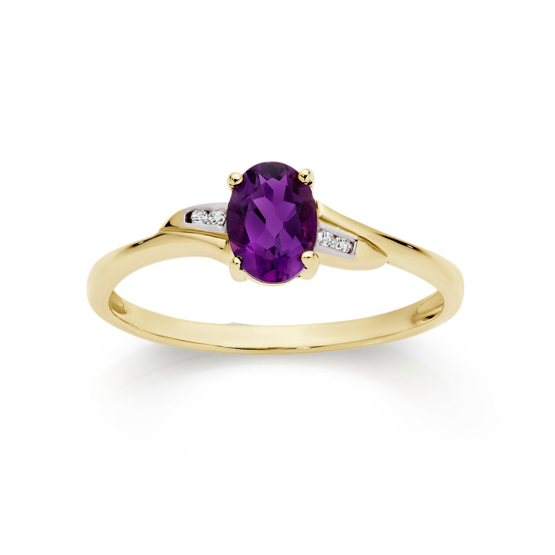 9ct gold amethyst & diamond ring