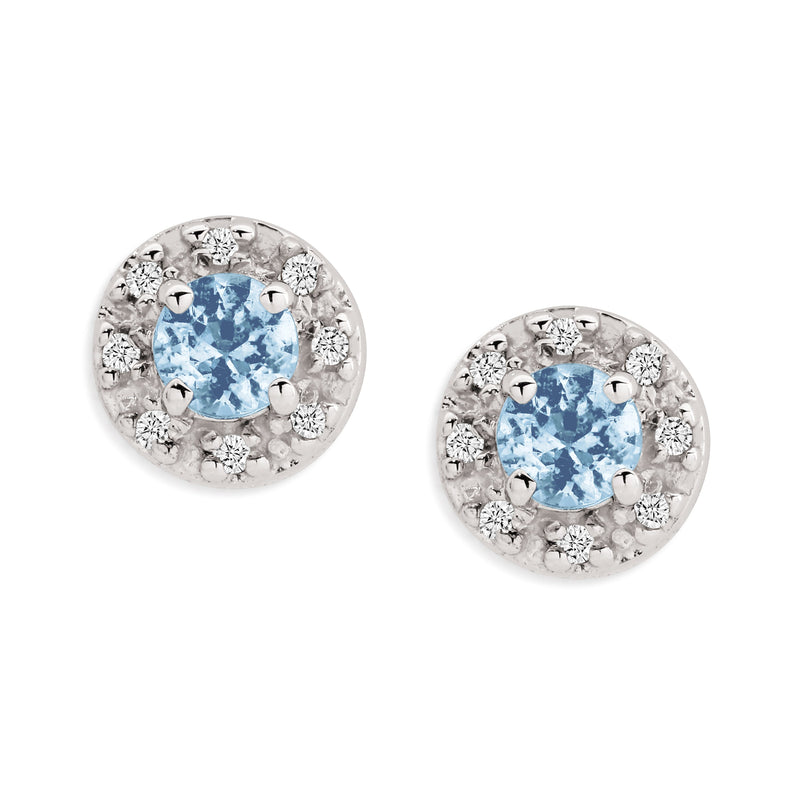 9ct white gold blue topaz & diamond studs