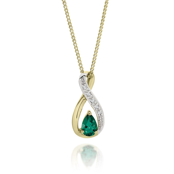 9ct gold emerald & diamond pendant