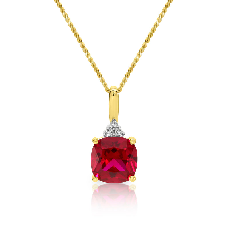 9ct gold ruby & diamond pendant