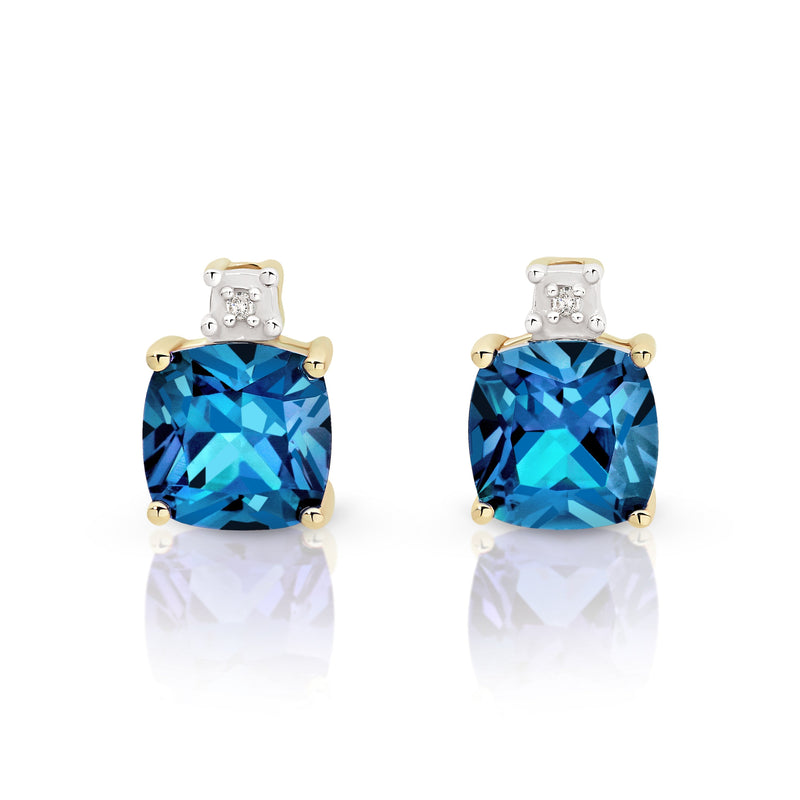 9ct gold london blue topaz & diamond studs