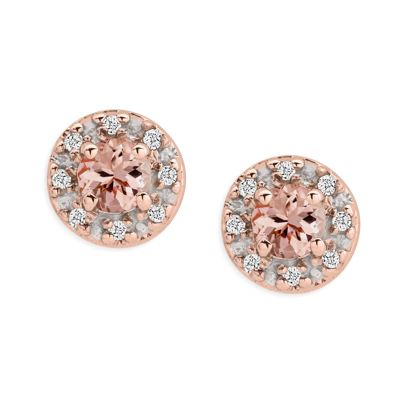 9ct rose gold morganite & diamond studs